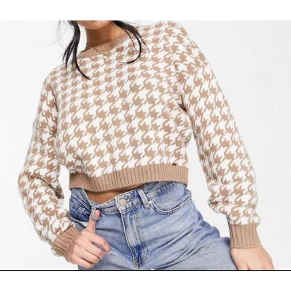 Hollister Cropped Scoop Neck Long Sleeve Sweater Sz XS Brown Cuffed‎ Lightweight
